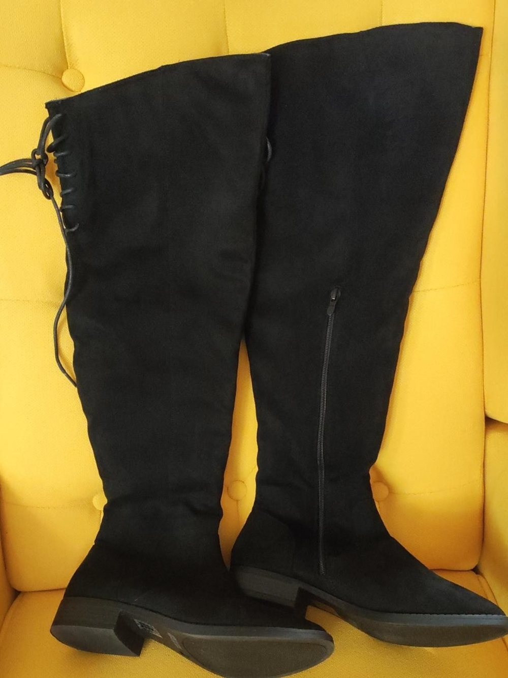 Forever 21 Black Over-The-Knee Lace-Up Boots with Side Zip